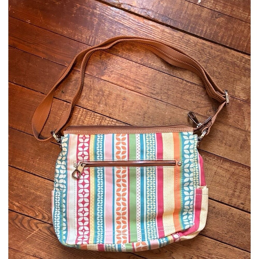 Fossil Multicolor Y2K Striped Canvas Crossbody Bag – Adjustable Strap